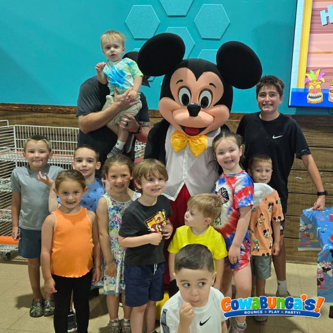 Birthday group with a costumed character at Cowabunga’s North Reading, MA