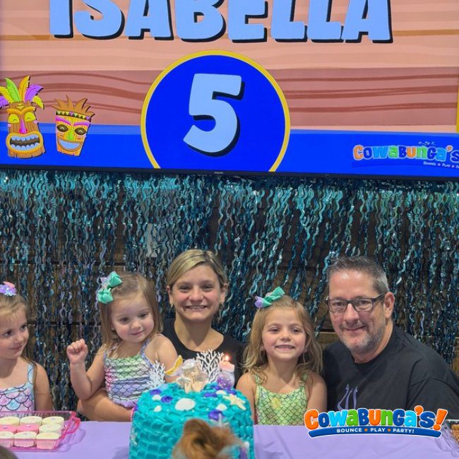 Family gathered for birthday cake at Cowabunga’s North Reading, MA