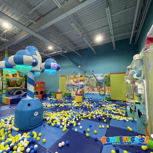 Wide view of the ball-play area at Cowabunga’s North Reading, MA