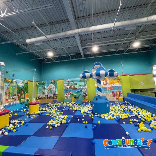 Wide view of the ball-play area at Cowabunga’s North Reading, MA